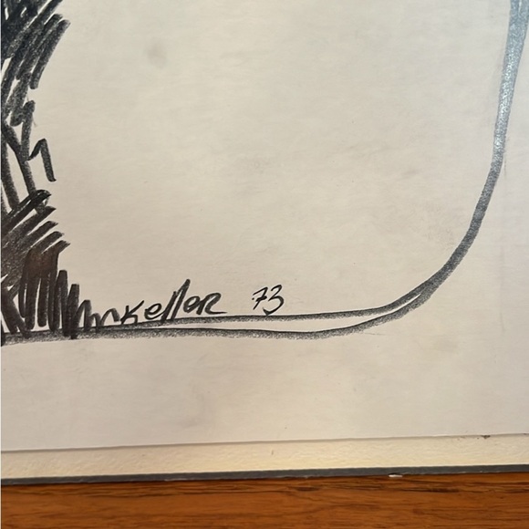 Original portrait, pencil M Keller 1973 drawing on board Mcm retro vintage - Picture 15 of 17